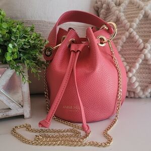 Anna Paola Pink Mini Bucket Bag with Gold Chain